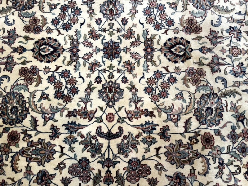 Indo Persian Rug 9x12, Allover Floral Pattern, Ivory & Green, Traditional Oriental Carpet by Jewel Rugs