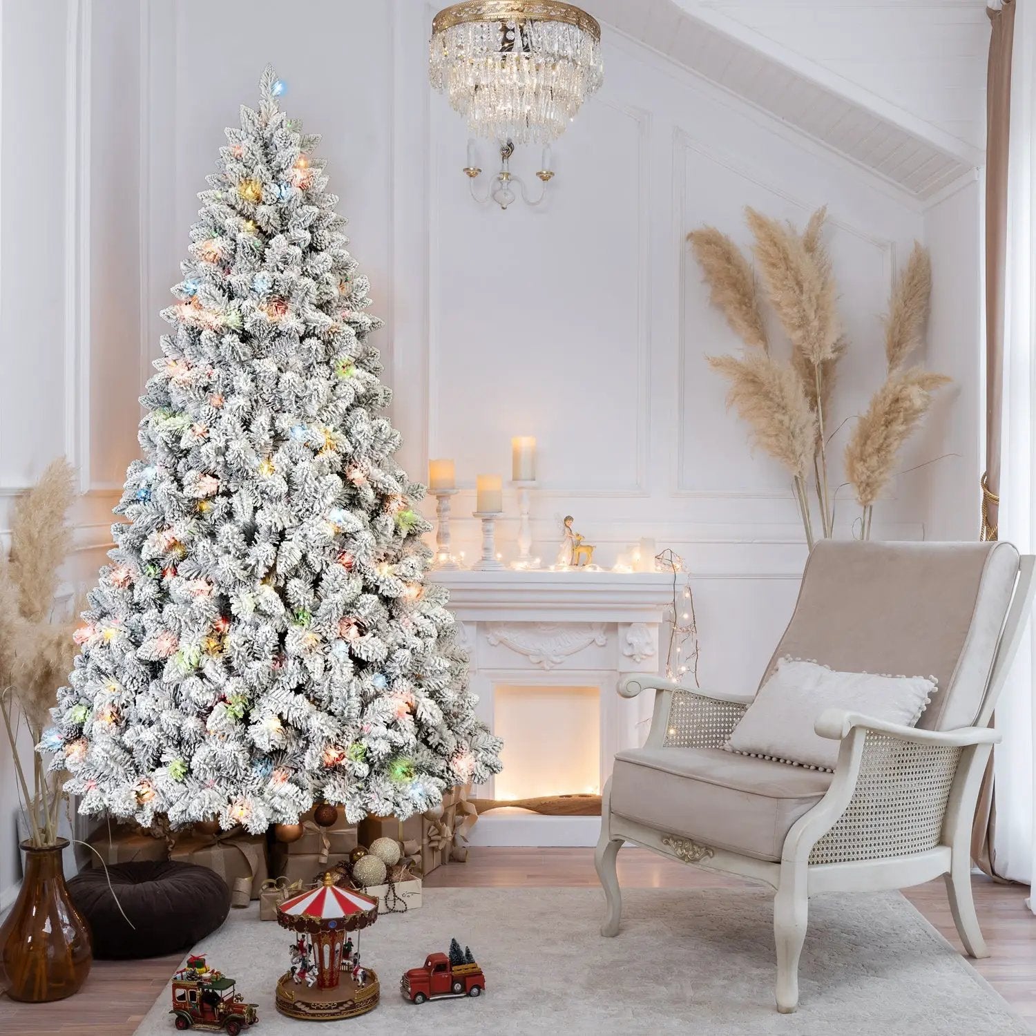 4Ft Flocked Christmas Tree with 150 Colorful UL Lights by HouseOfZazla
