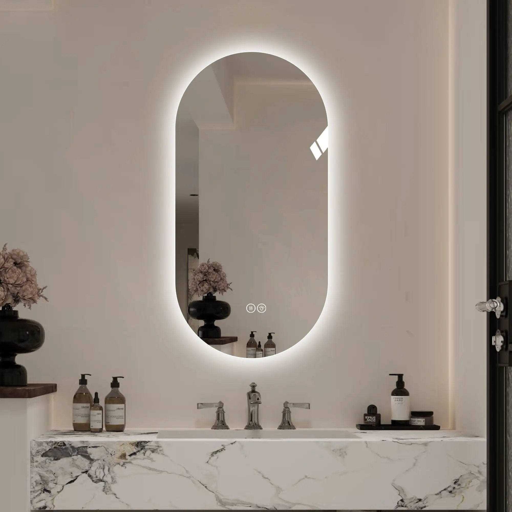 Smart Wall Mounted LED Touch Screen Mirror With Anti-Fog Function And Adjustable Lighting by Unique Piece Furniture