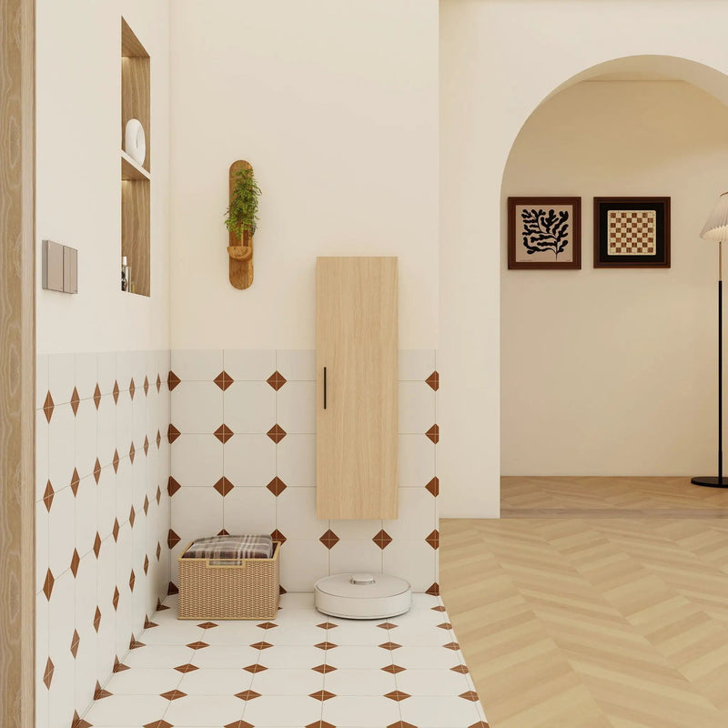 Tall Floating Bathroom Side Cabinet, Wall Mounted Single Door Storage - Light Oak by HouseOfZazla