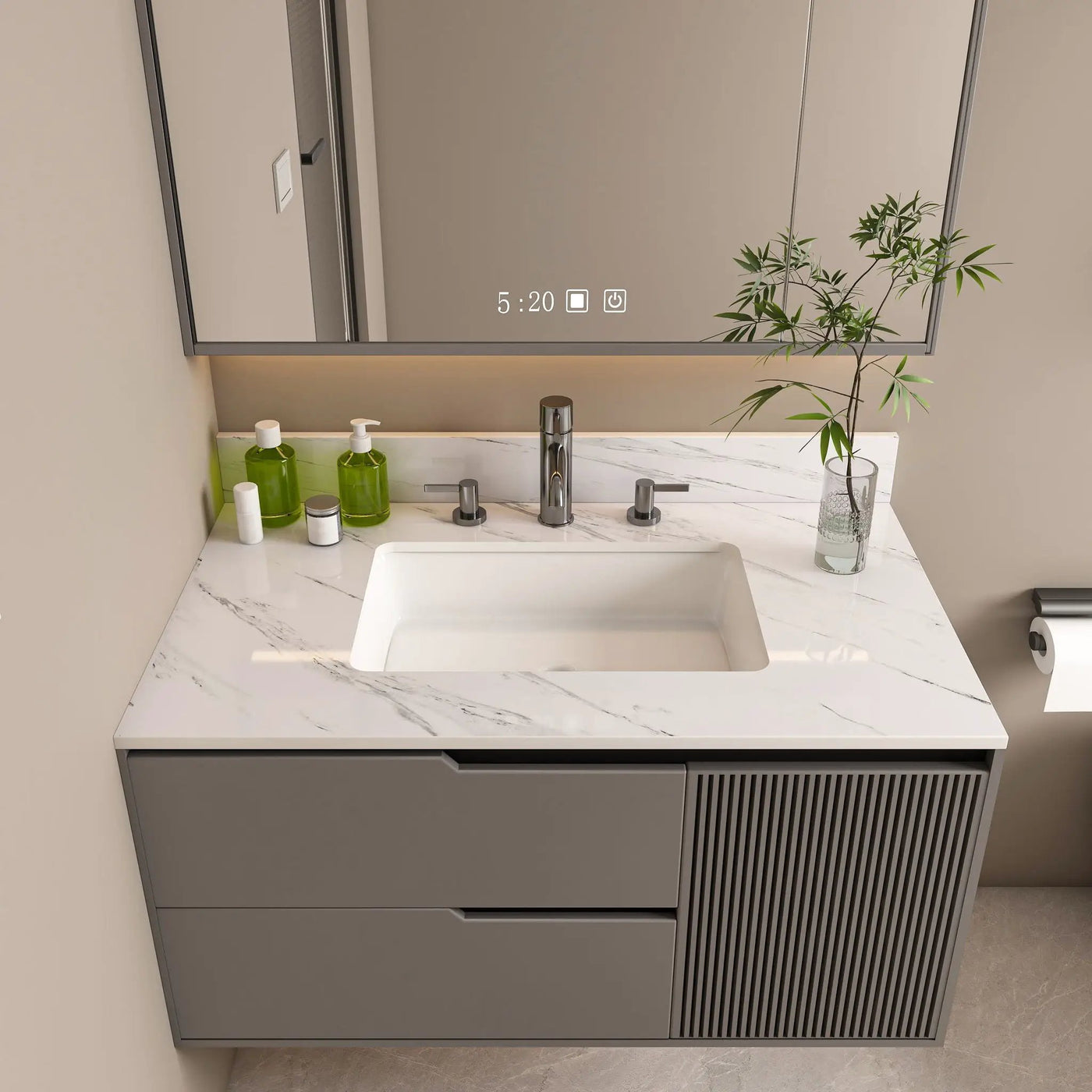 Bianco Carrara Venato Elegant Marble Vanity Top, Bathroom Vanity With Undermount Sink, Sintered Stone by HouseOfZazla