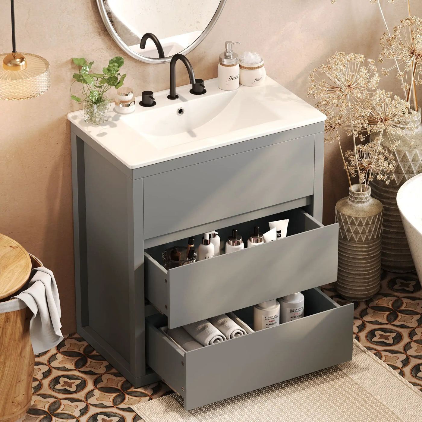 Freestanding Bathroom Vanity with Ceramic Sink and 2 Full Extension Drawers by HouseOfZazla