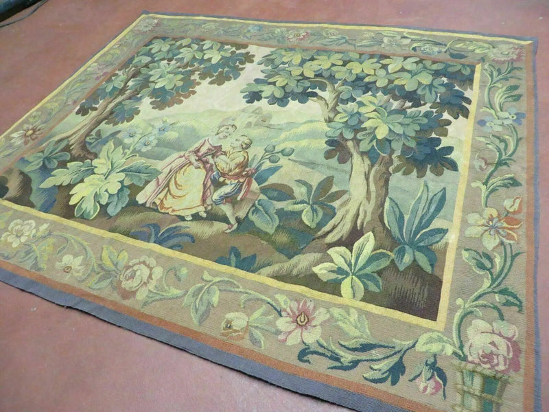 Antique French Tapestry 5x6 French Handmade Aubusson Nature One Of A Kind Rare by Jewel Rugs