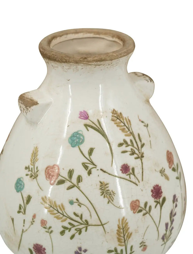6.7x6.7x7.7' Round Ceramic Accent Vase with Multi-Colored Floral Motifs by HouseOfZazla