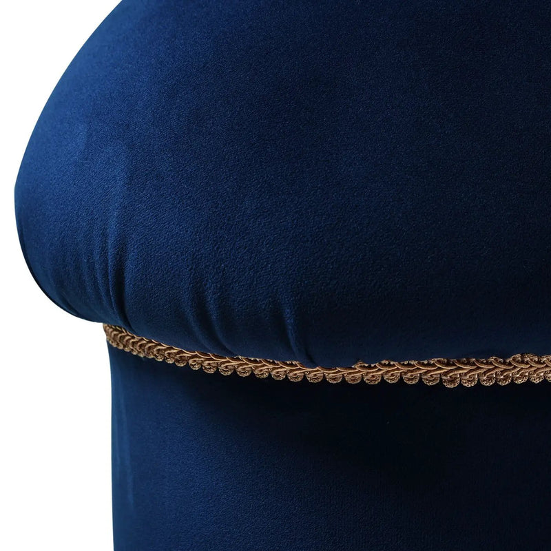 Ellen - Upholstered Clover Ottoman With Gold Bullion Fringe - Navy Blue by HouseOfZazla