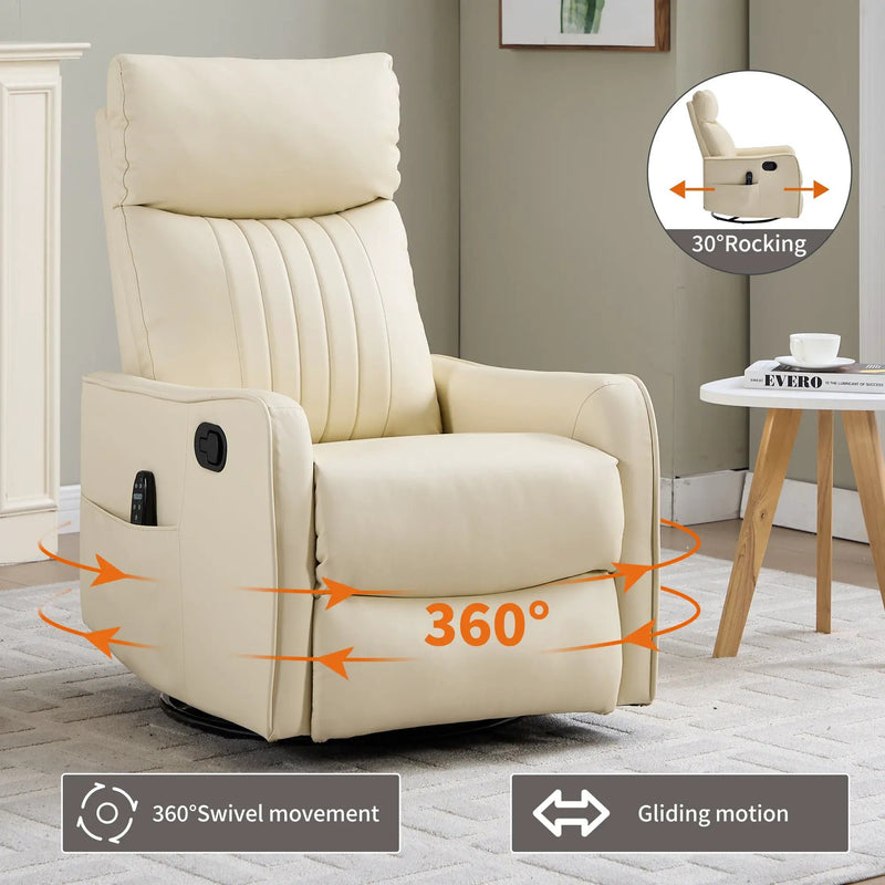 Beige Heat Massage Manual Recliner Chair with Rocker and Swivel by HouseOfZazla