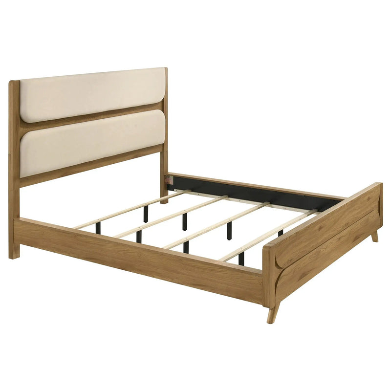 Bennett 62-inch California King Upholstered Panel Bed Cream and Light Oak by Unique Piece Furniture