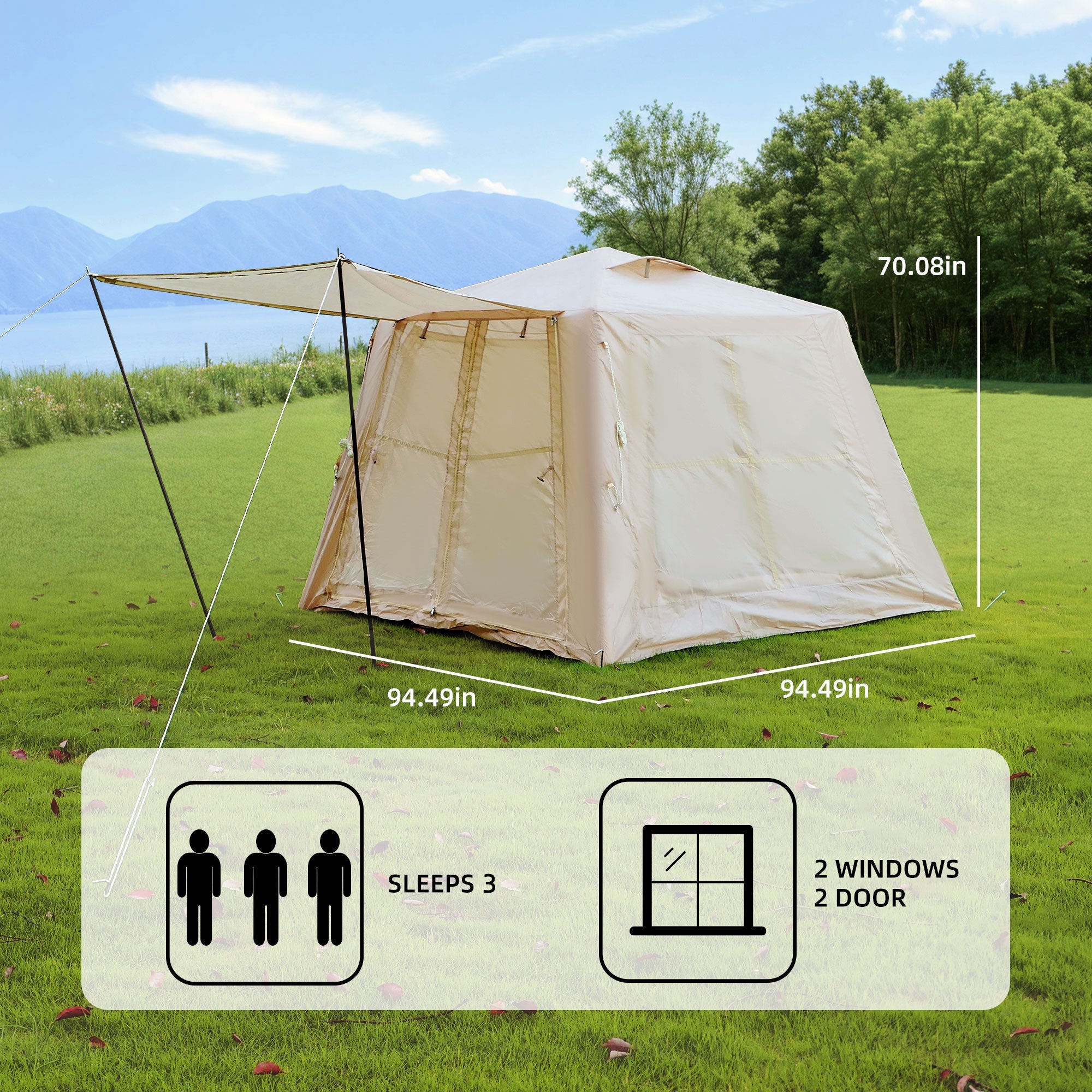5.76 m² Inflatable Tent for Camping with Canopy by HouseOfZazla