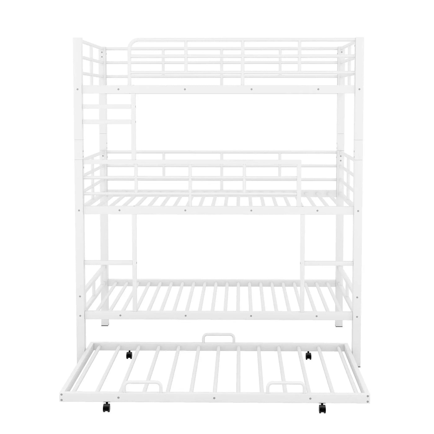 Triple Bunk Bed With Trundle, Heavy Duty Steel Construction by HouseOfZazla