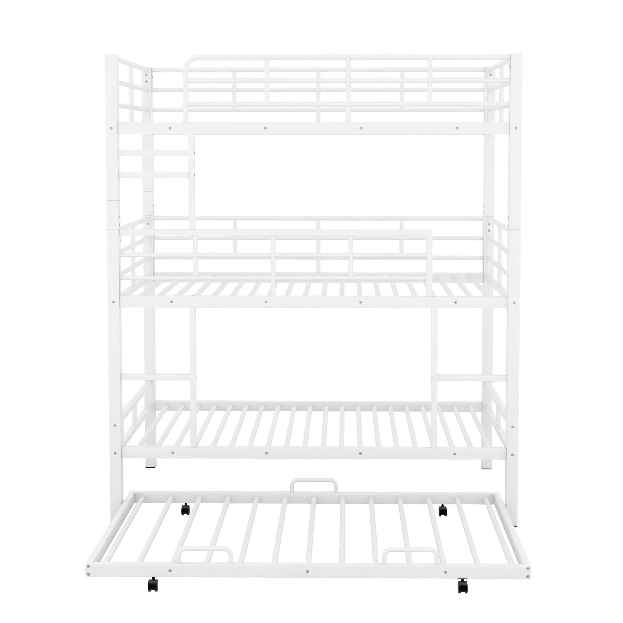 Triple Bunk Bed With Trundle, Heavy Duty Steel Construction