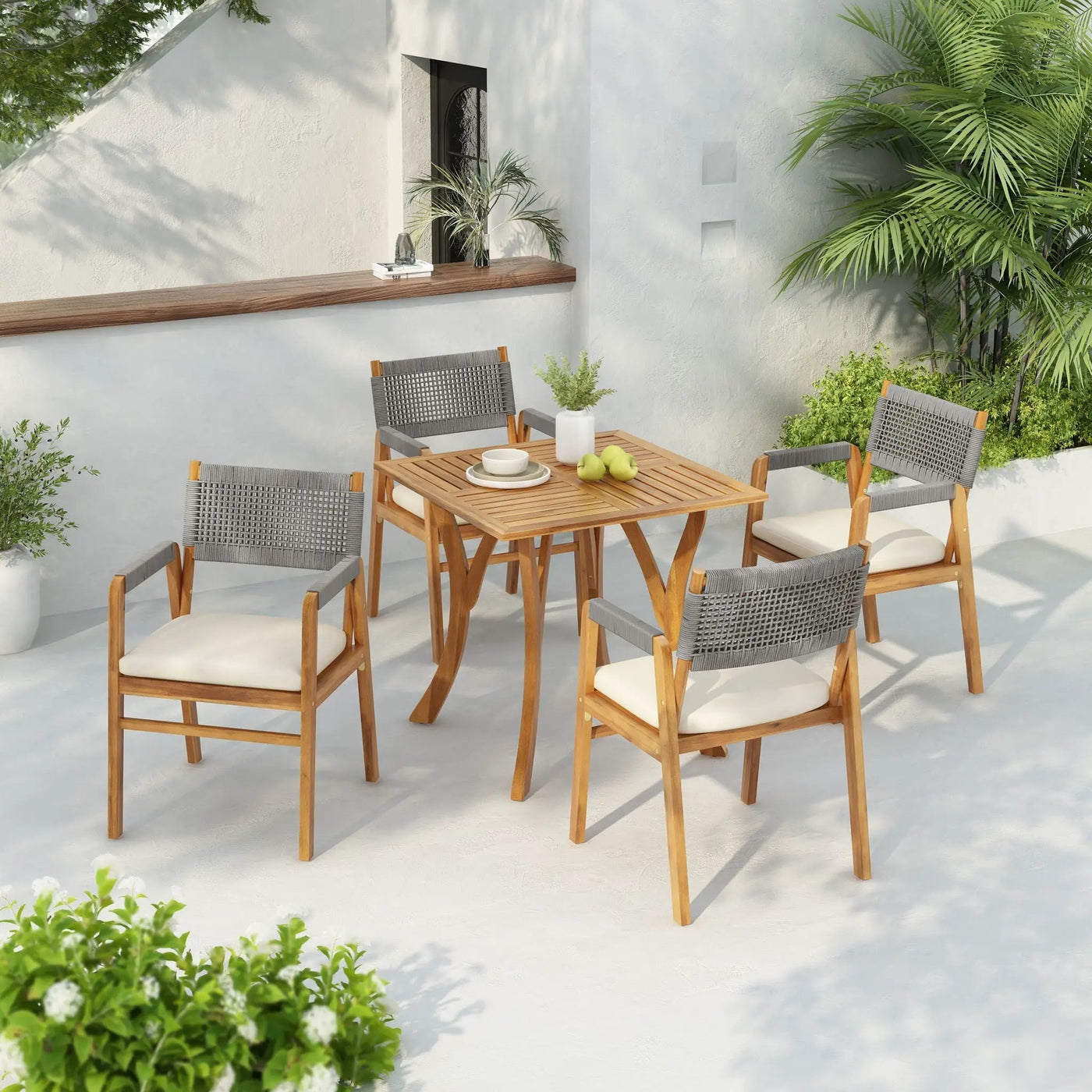 Outdoor Rustic Patio Acacia Bistro Set With Cushions by HouseOfZazla