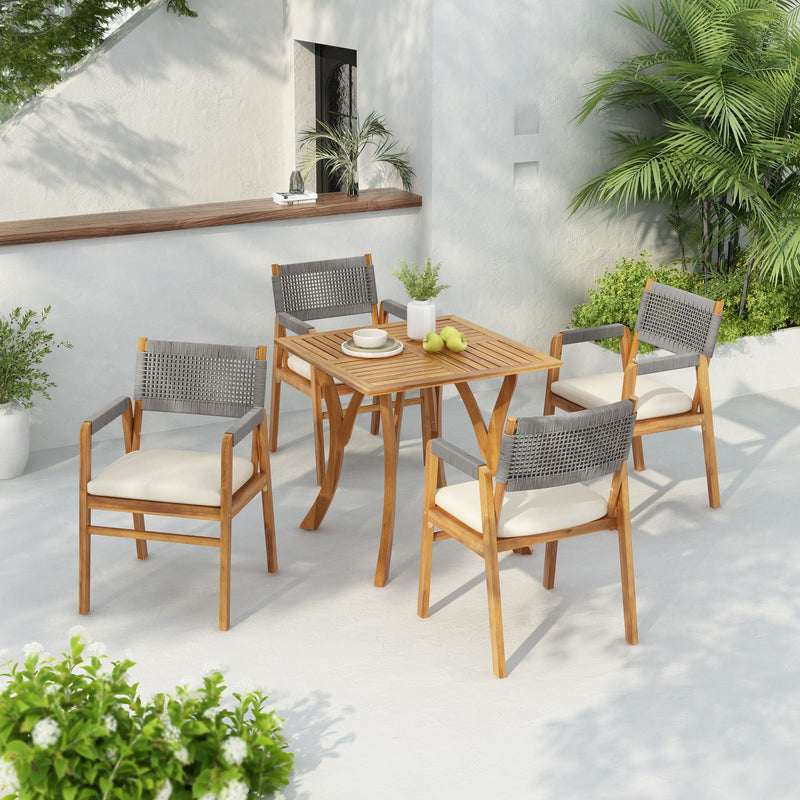 Outdoor Rustic Patio Acacia Bistro Set With Cushions by HouseOfZazla