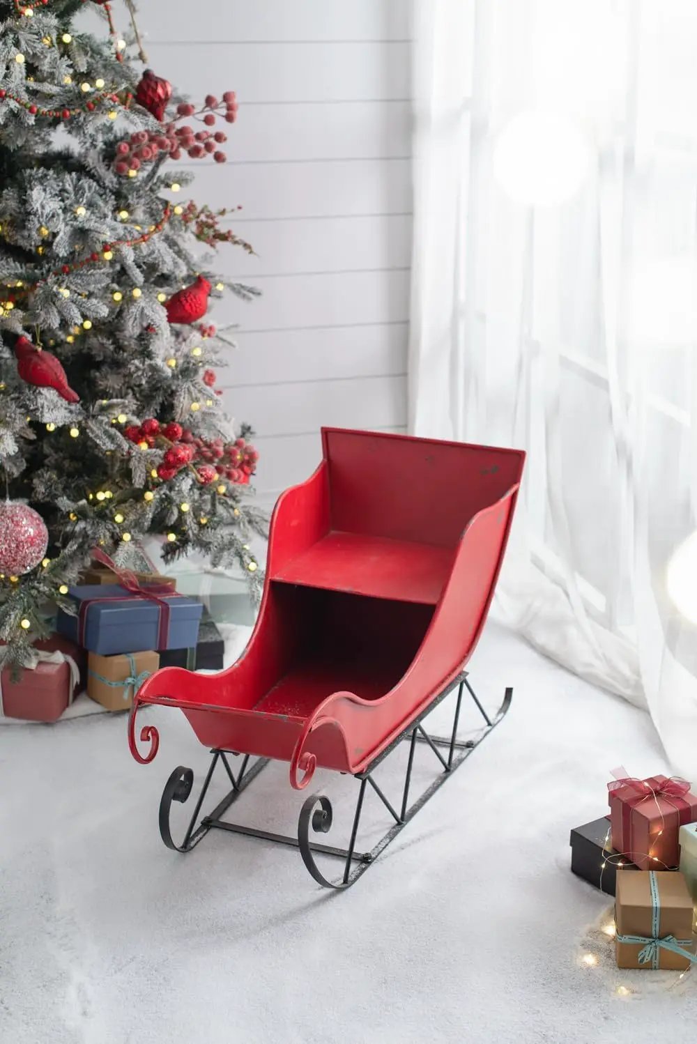 Iron Sleigh Large, Distressed Christmas Santa Sleigh Holiday Decoration by HouseOfZazla