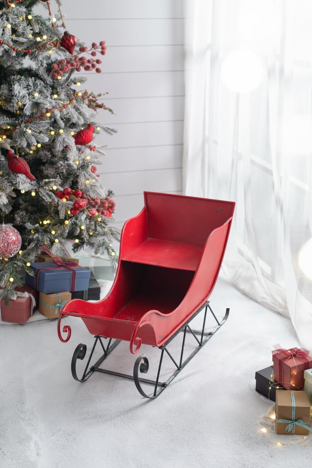 Red Iron Christmas Santa Sleigh Decoration with Durable Iron Construction, photo 7 of 15