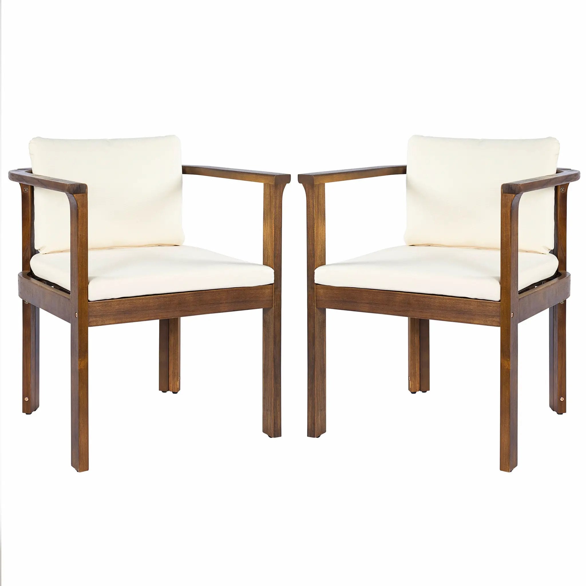 Outdoor Dining Chair Set of 2 with Curved Acacia Wood Arms by HouseOfZazla