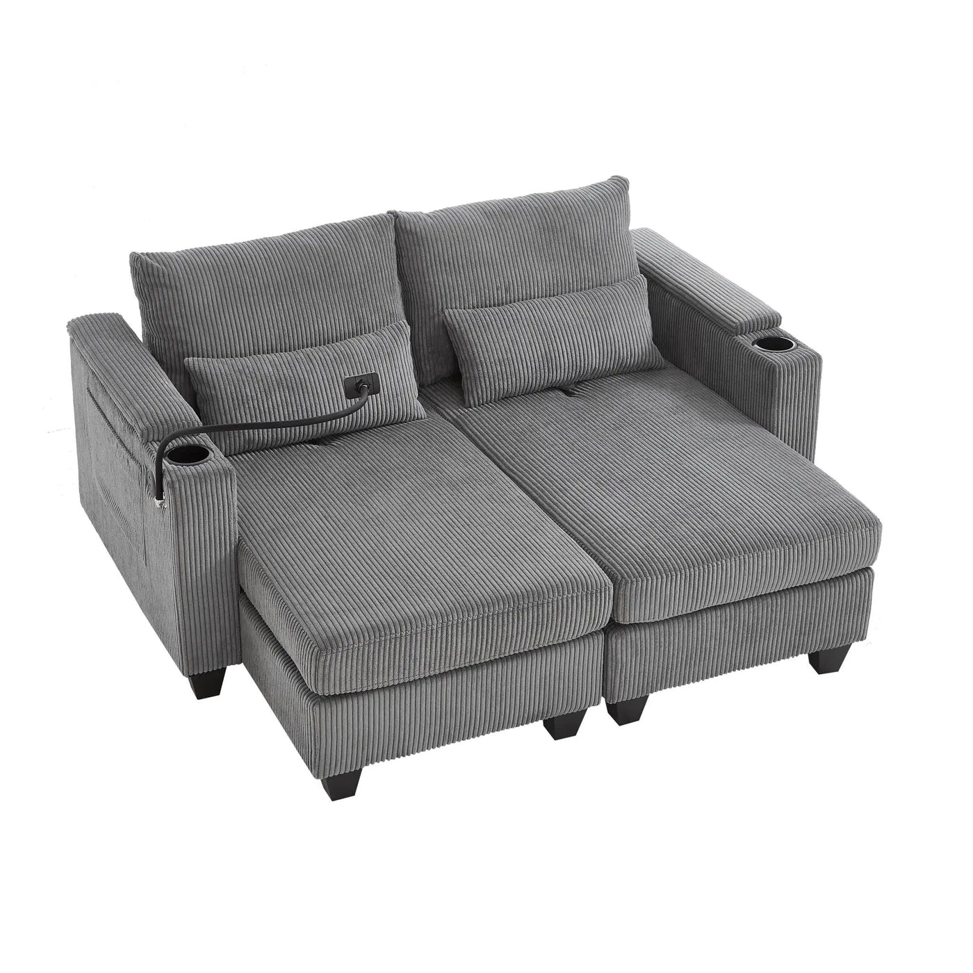 Convertible Chaise Lounge Sofa Chair With USB Ports, Cup Holders, Phone Holder And Storage by HouseOfZazla