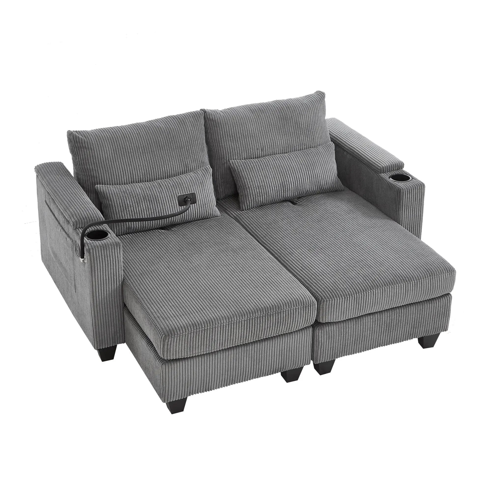 Convertible Chaise Lounge Sofa Chair With USB Ports, Cup Holders, Phone Holder And Storage by HouseOfZazla