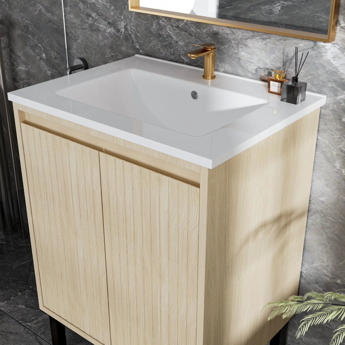 Bathroom Vanity With Ceramic Sink, Floor-Standing Design, Soft-Closing Drawers by Unique Piece Furniture