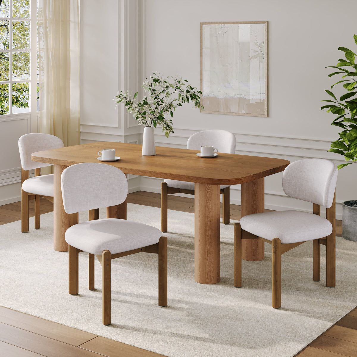 Beige Upholstered Mid-Century Dining Chair with Walnut Frame - Beige, photo 2 of 10