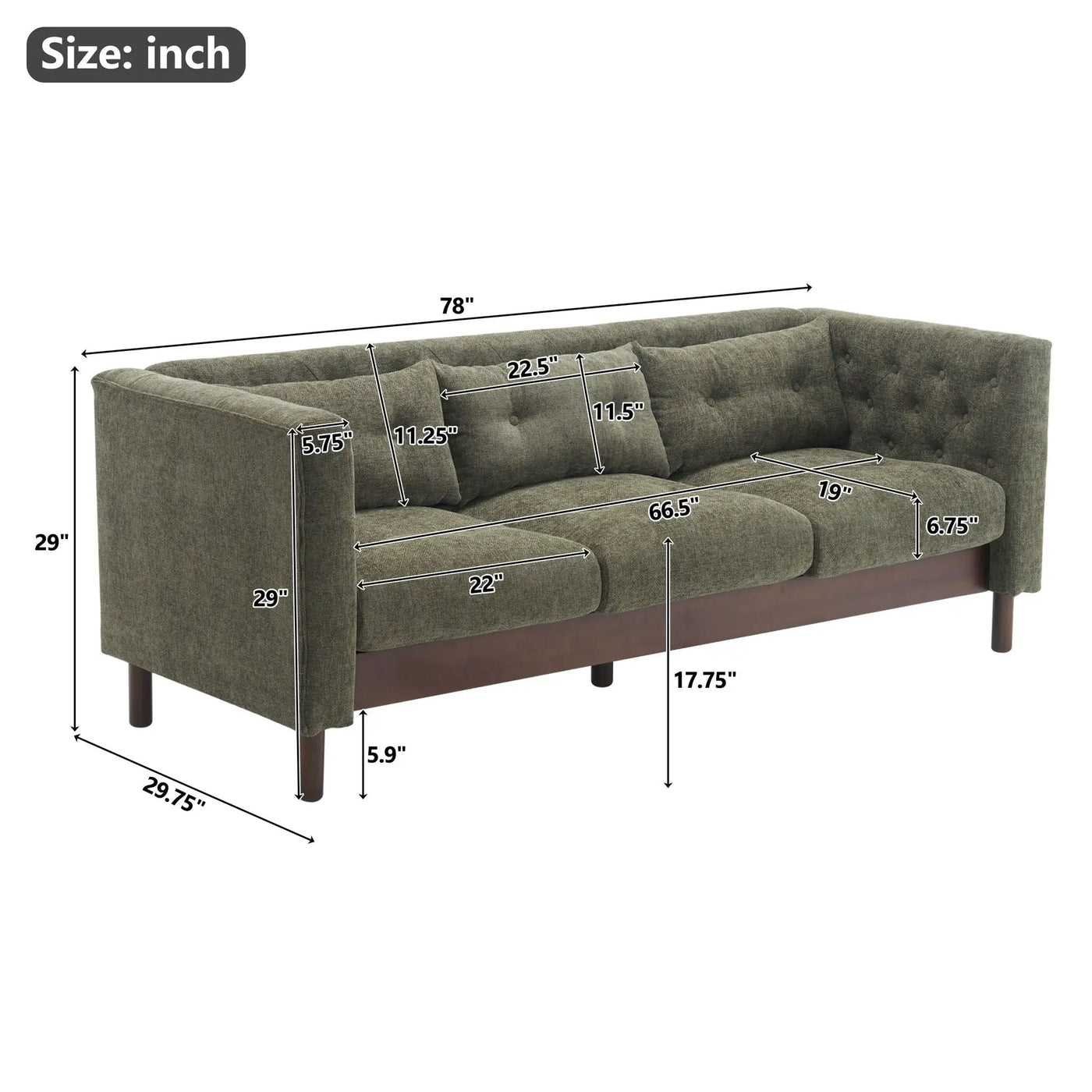Upholstered Sofa Modern 3 Seater Sofa Couch With Tufted Design For Living Room by HouseOfZazla