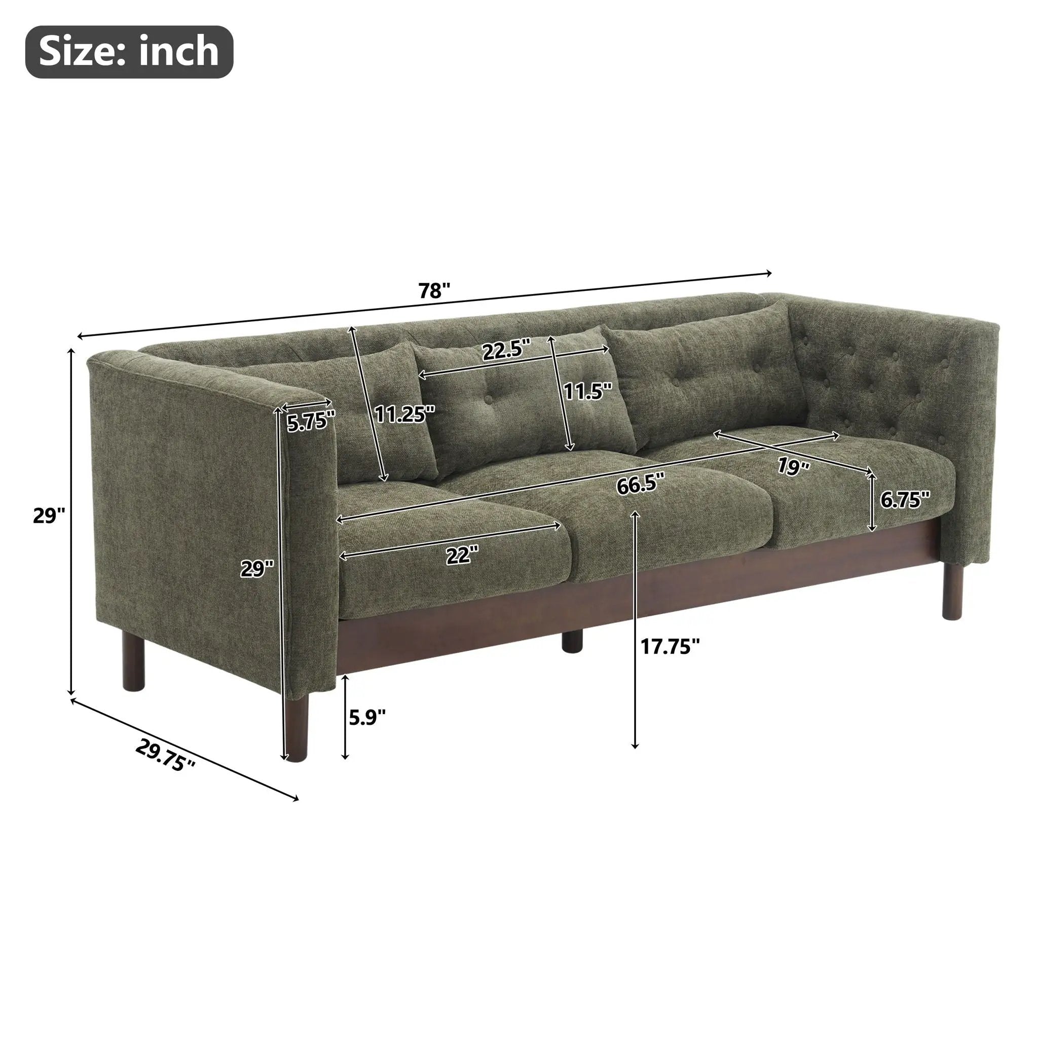 Upholstered Sofa Modern 3 Seater Sofa Couch With Tufted Design For Living Room by Unique Piece Furniture