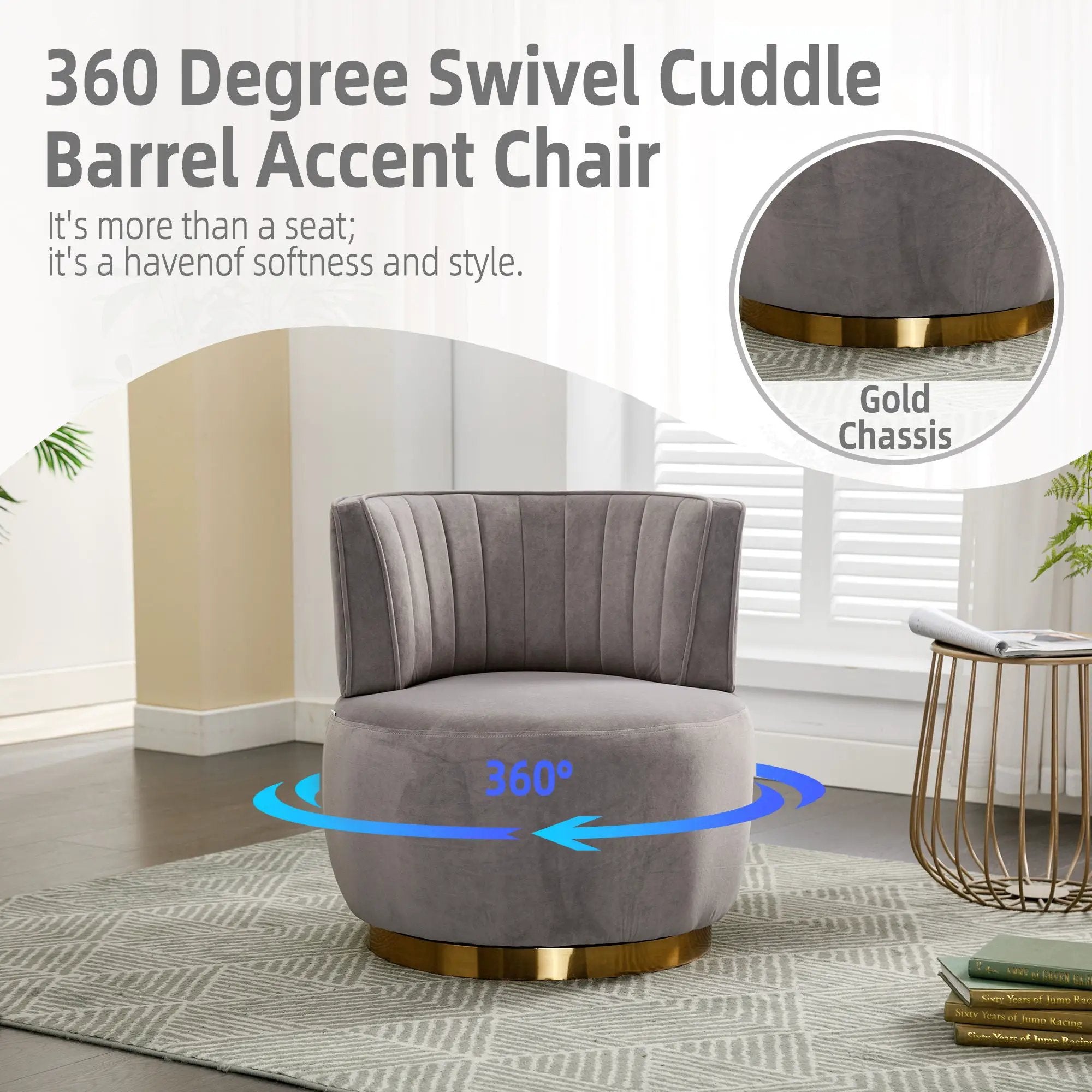 360 Degree Swivel Cuddle Barrel Accent Sofa Chair by Unique Piece Furniture