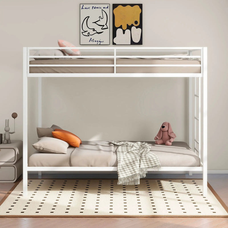 Alevera Metal Twin Over Twin Bunk Bed with Ladder White by Unique Piece Furniture