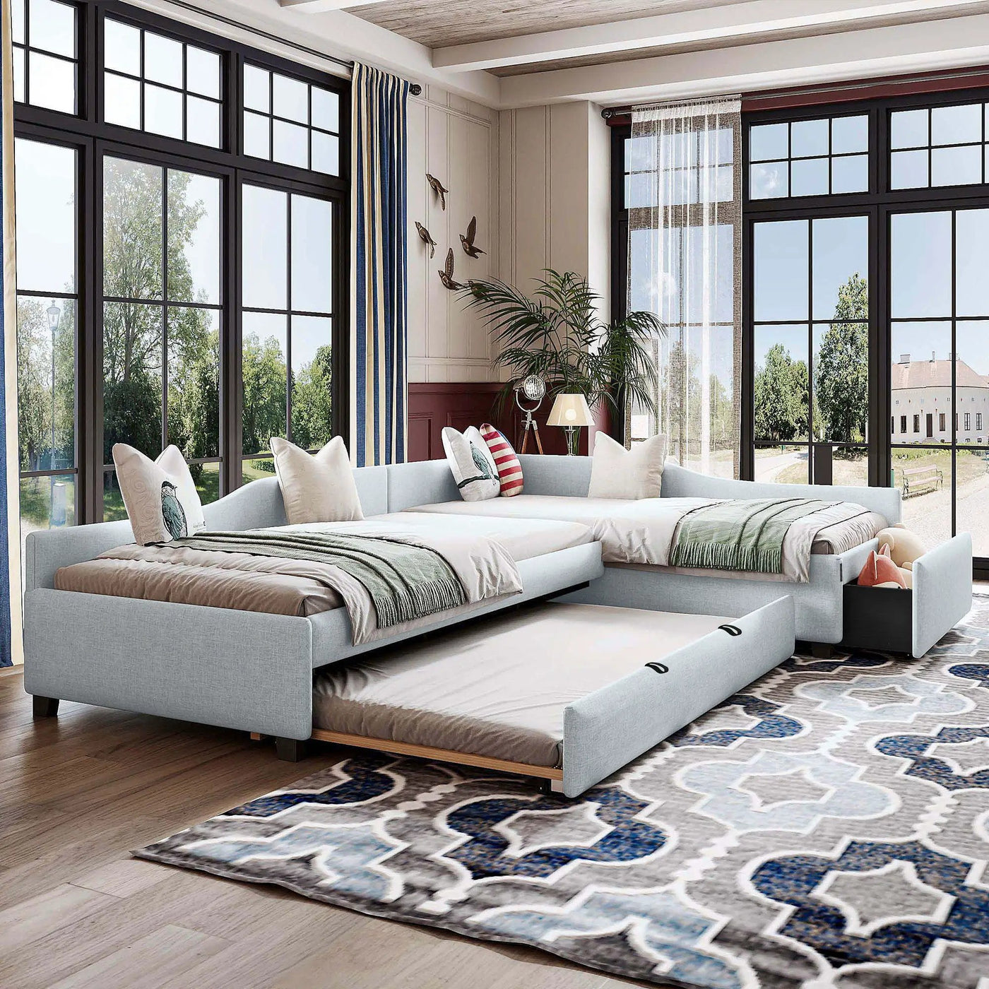 Upholstered Double Daybed With Trundle And Drawer by Unique Piece Furniture