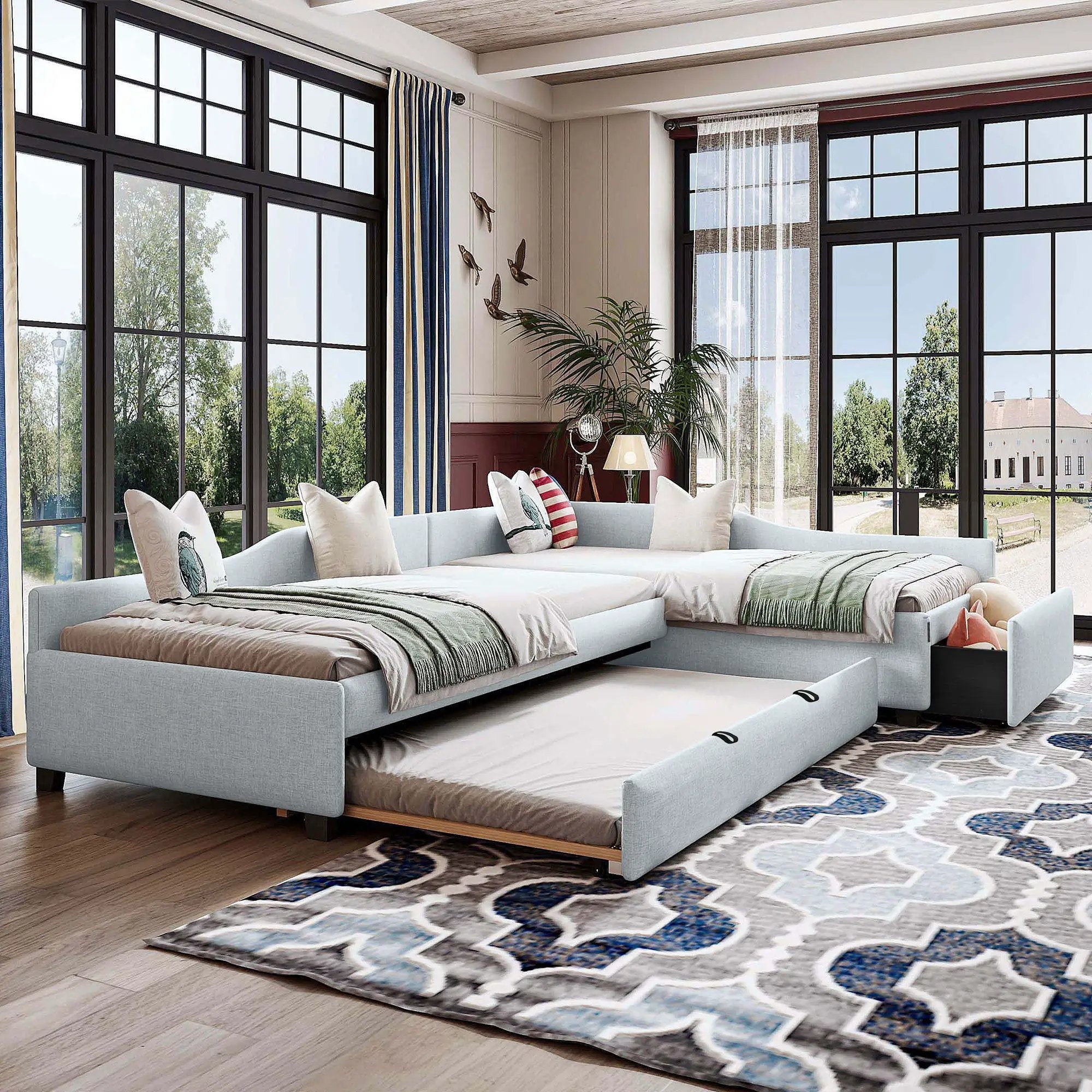 Upholstered Double Daybed With Trundle And Drawer by Unique Piece Furniture