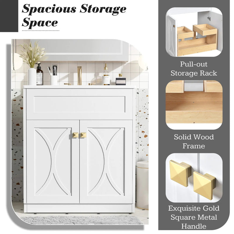 Bathroom Vanity With Sink, Freestanding Storage Cabinet With Handles, Soft Closing Doors by Unique Piece Furniture