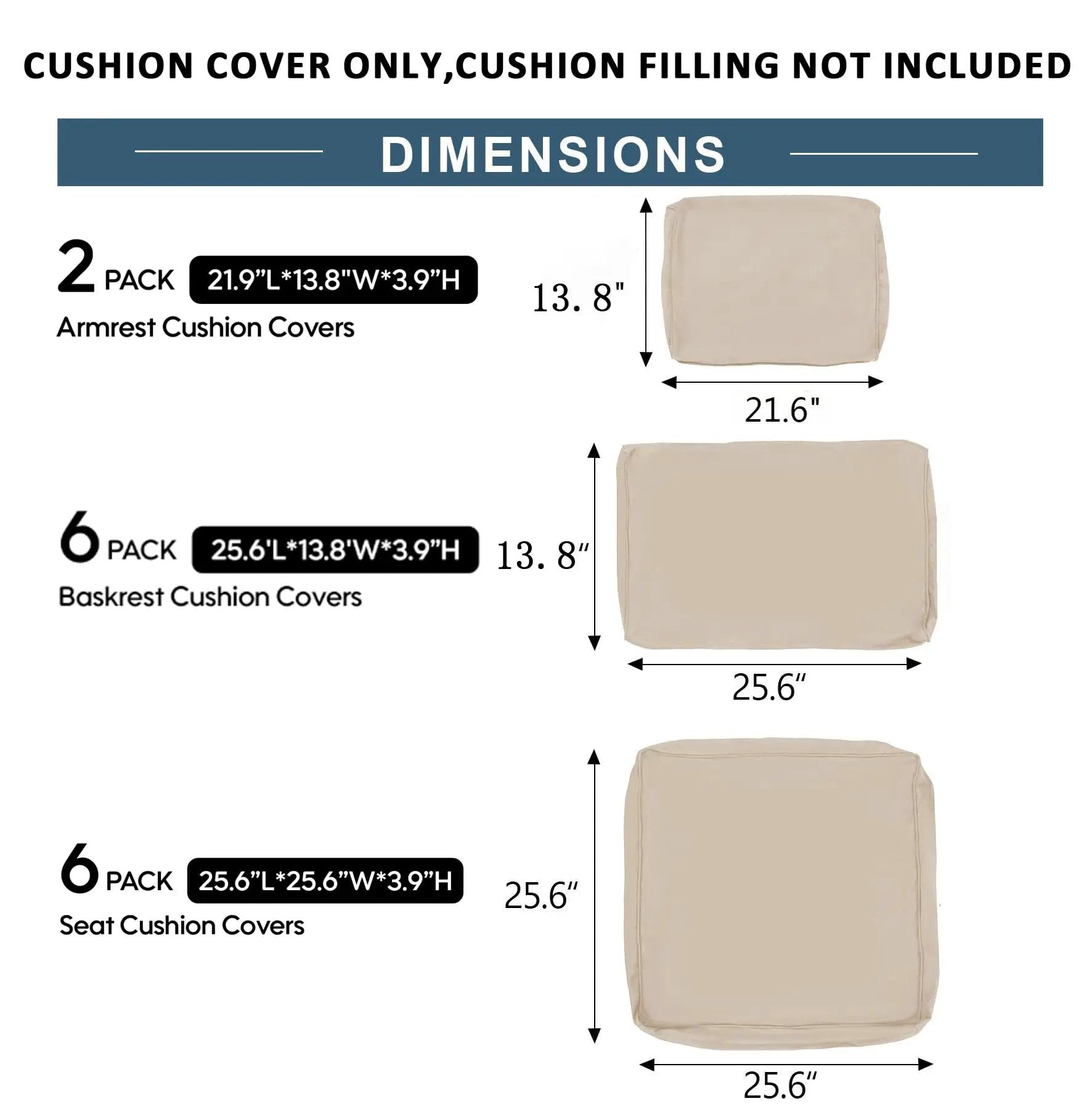 Cushion Covers for 7 Pcs Wicker Rattan Sectional Sofa by HouseOfZazla