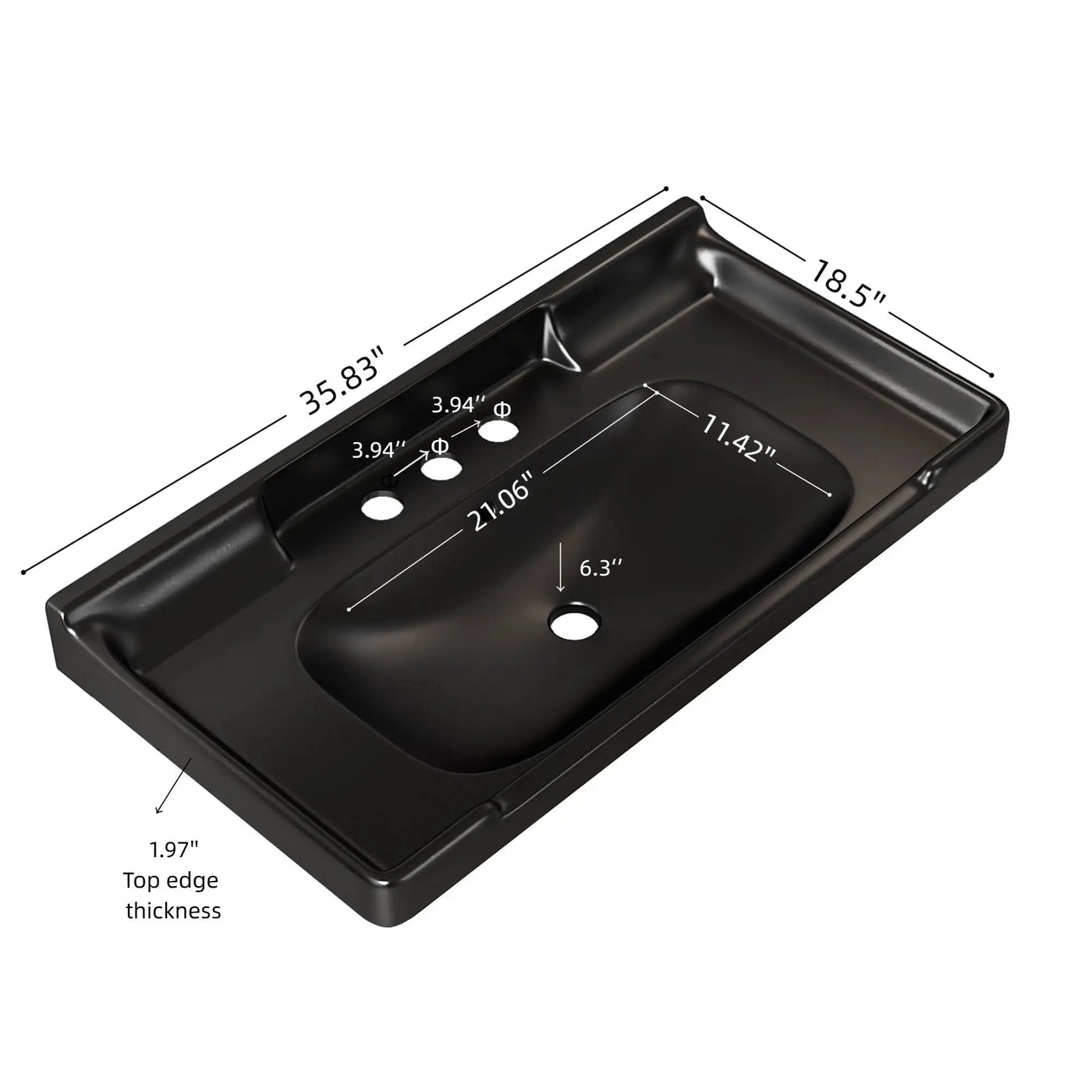 VICI 36" Bathroom Ceramic Basin with 3 Pre-Drilled Holes by HouseOfZazla