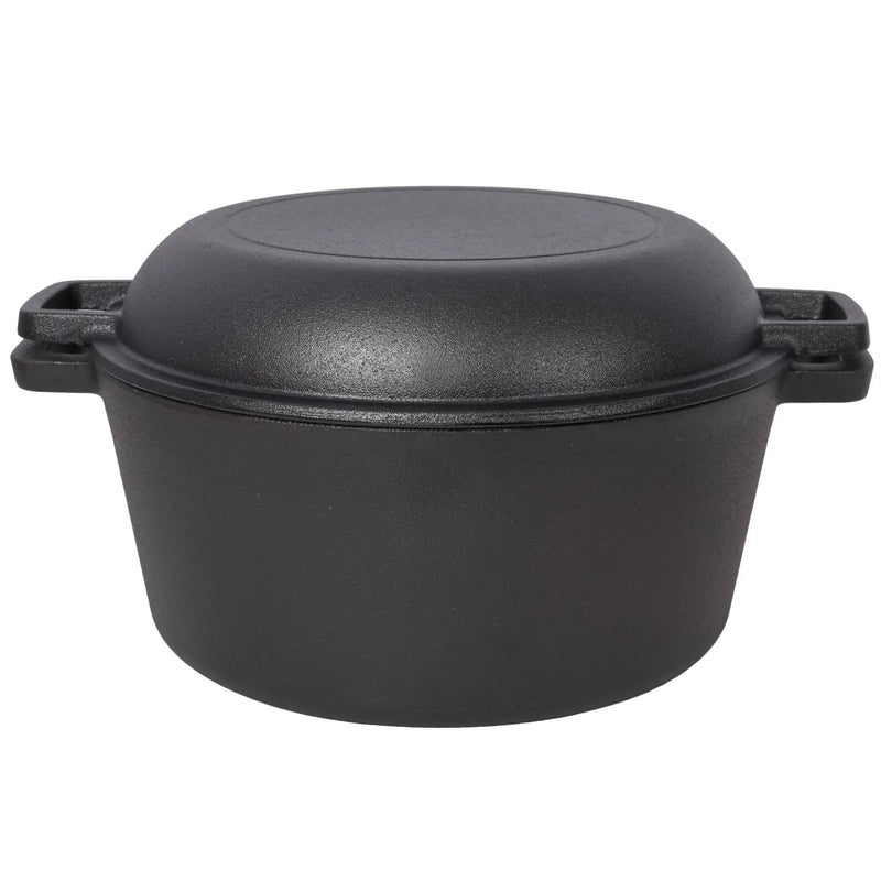 2 In 1 Pre-Seasoned Cast Iron Dutch Oven With Dual Handles, 5 Quart - Black by HouseOfZazla