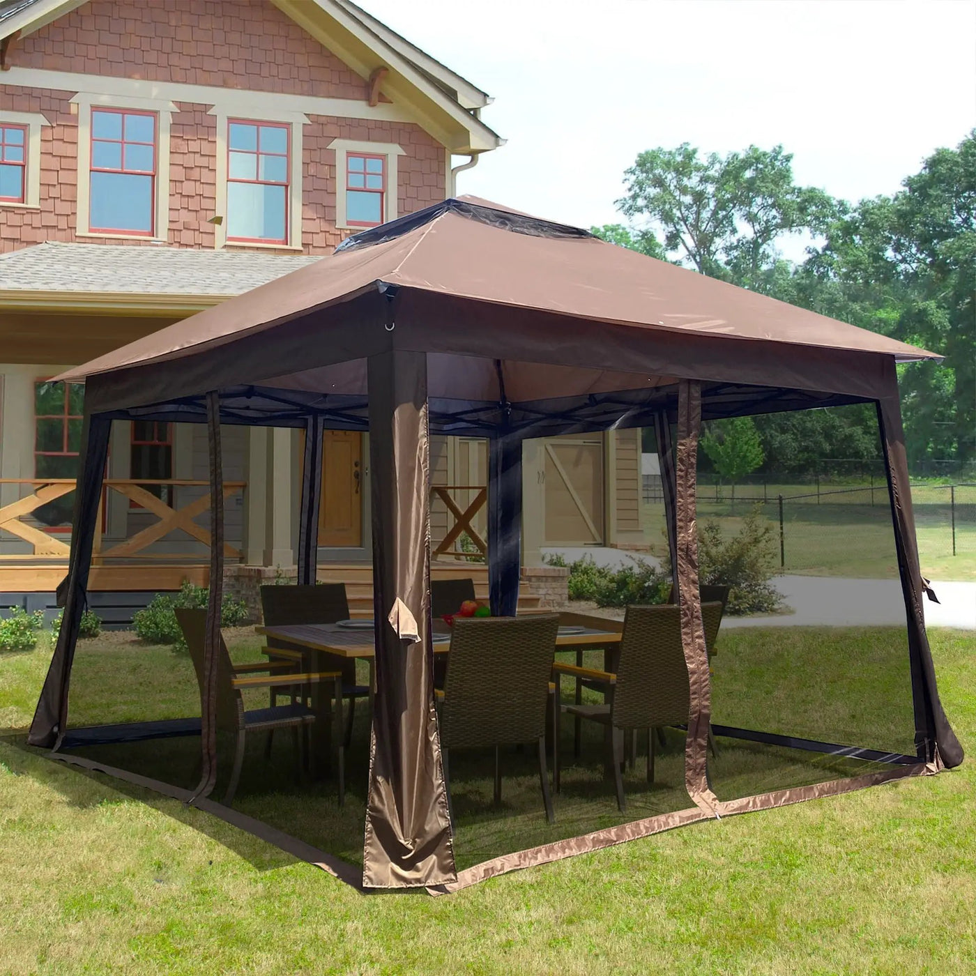 Outdoor Pop Up Gazebo Canopy With 2 Tier Soft Top And Removable Zipper Netting by HouseOfZazla