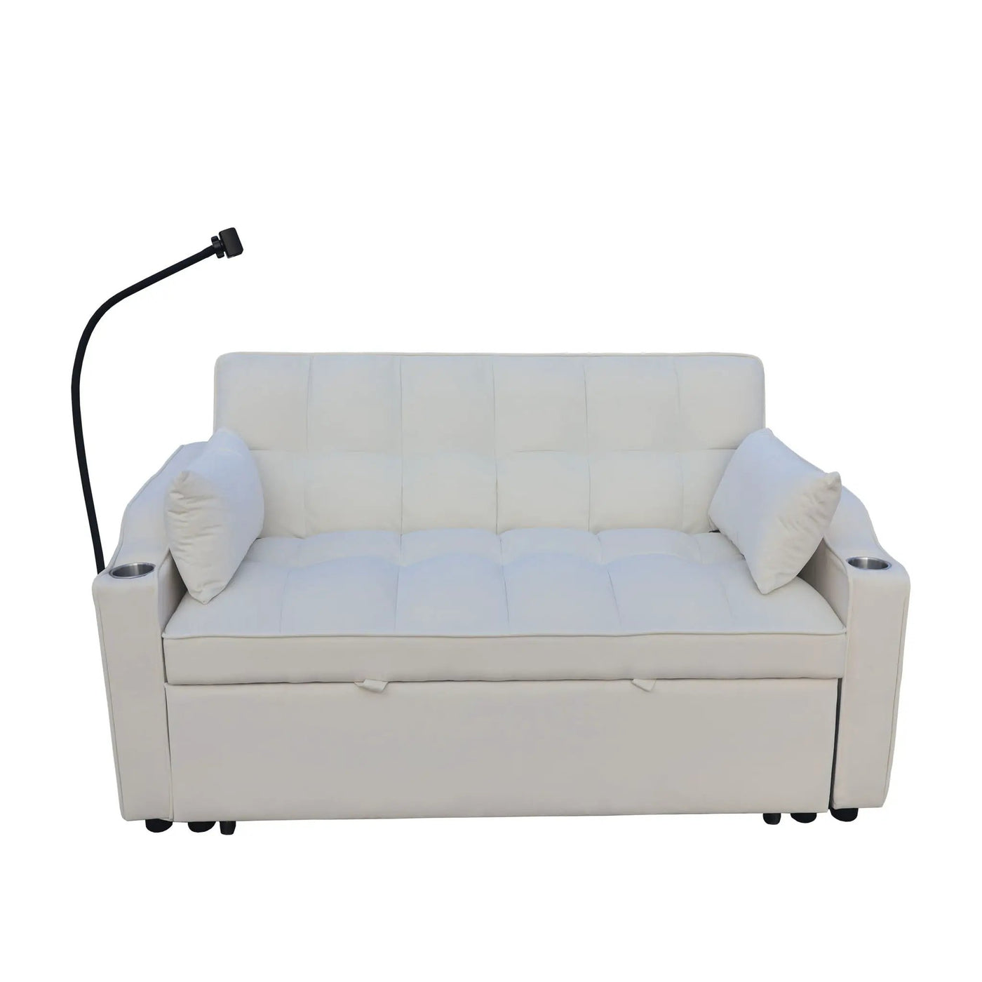Modern Loveseat Futon Sofa With Pullout Bed, Adjustable Reclining Backrest, Toss Pillows by HouseOfZazla