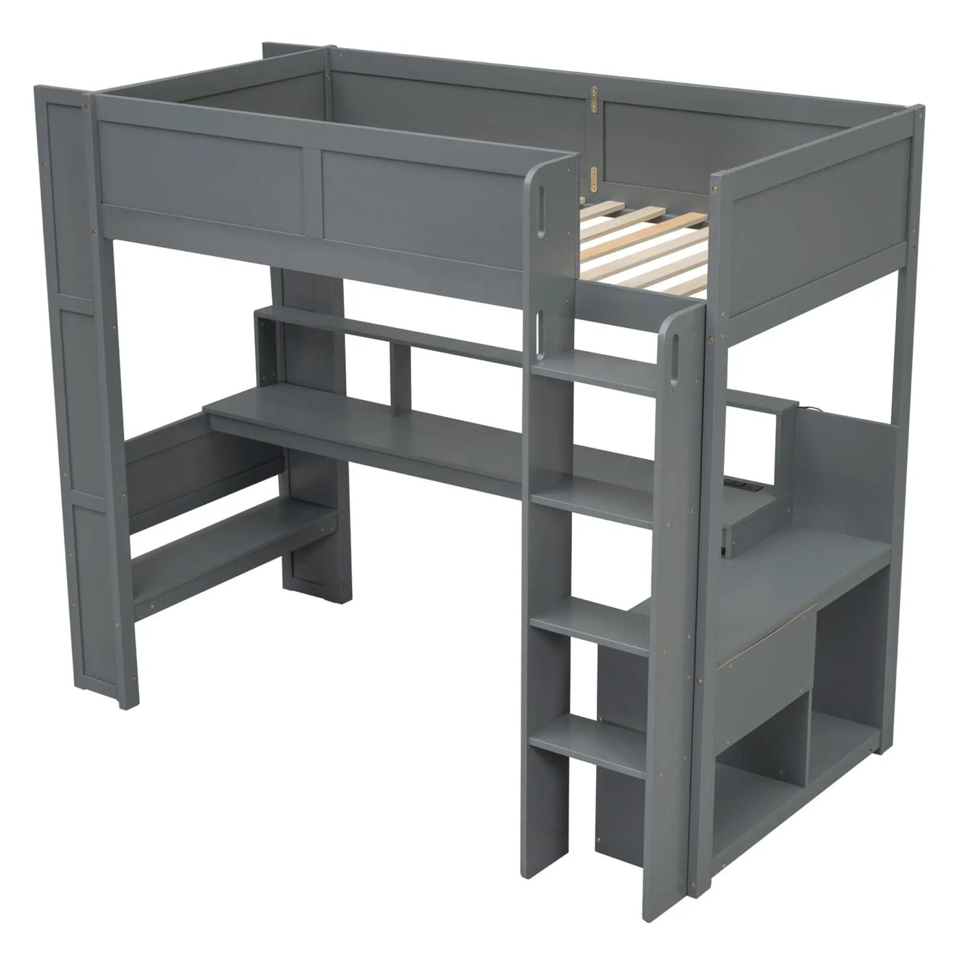 Gaming Loft Bed With Desk, Multi Storage Shelves, LED And Charging Station by HouseOfZazla