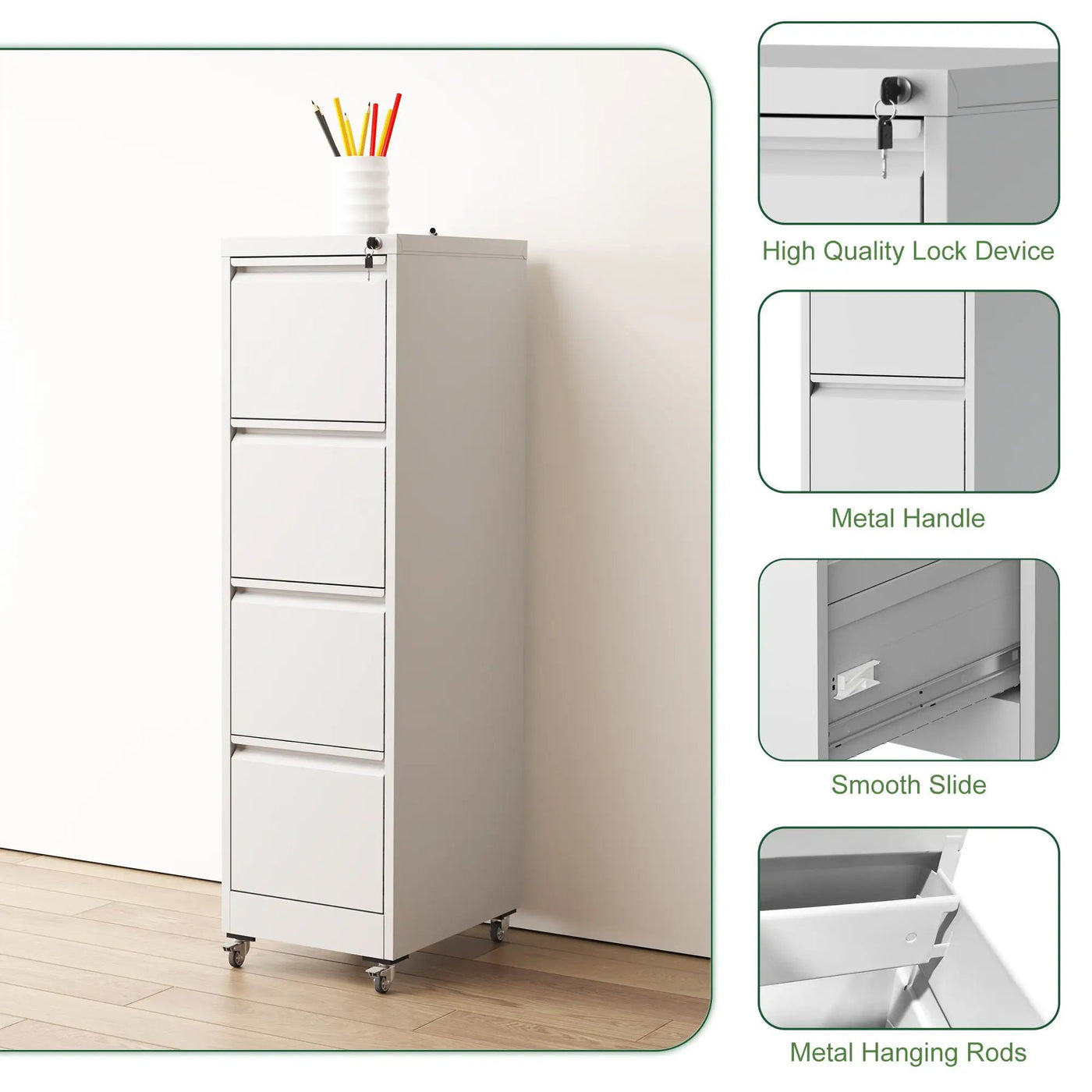 Drawer Metal Locking Vertical File Cabinet With Wheels Heavy Duty Lockable Storage by HouseOfZazla