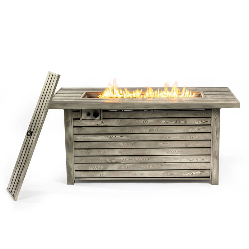 Propane Gas Fire Pit Table, 50000 Btu, Rectangular For Outside - Light Beige by HouseOfZazla