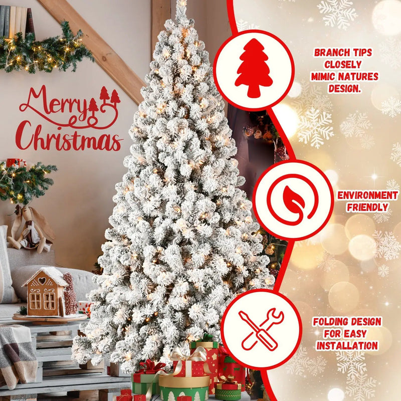 8ft Flocked Pre-Lit Christmas Tree with 500 UL Warm Lights by HouseOfZazla