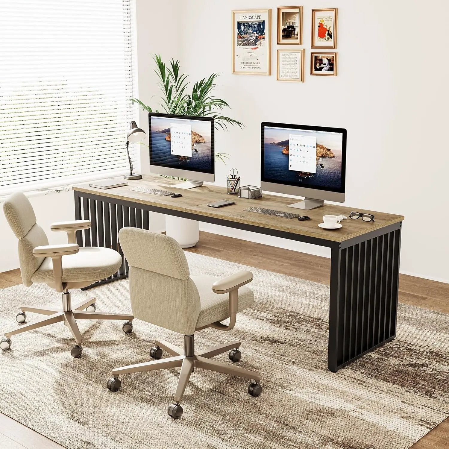 Double Computer Desk For 2 Person, Extra Long Workstation by HouseOfZazla