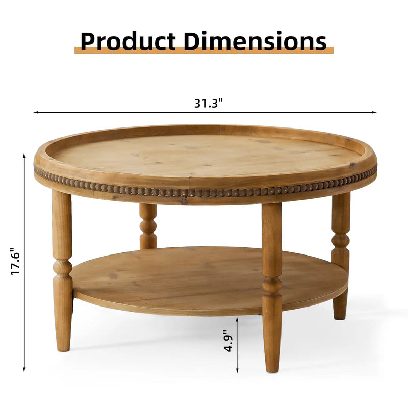 31.3' Round Boho Coffee Table with Storage Shelf by HouseOfZazla