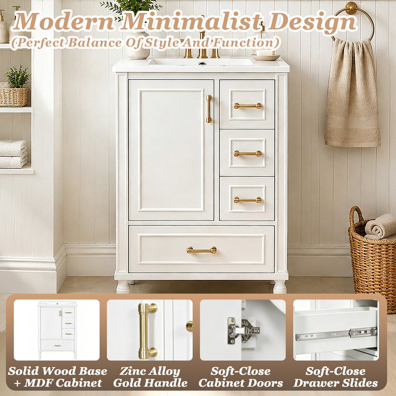 24" Modern Bathroom Vanity with Ceramic Sink, photo 4 of 10