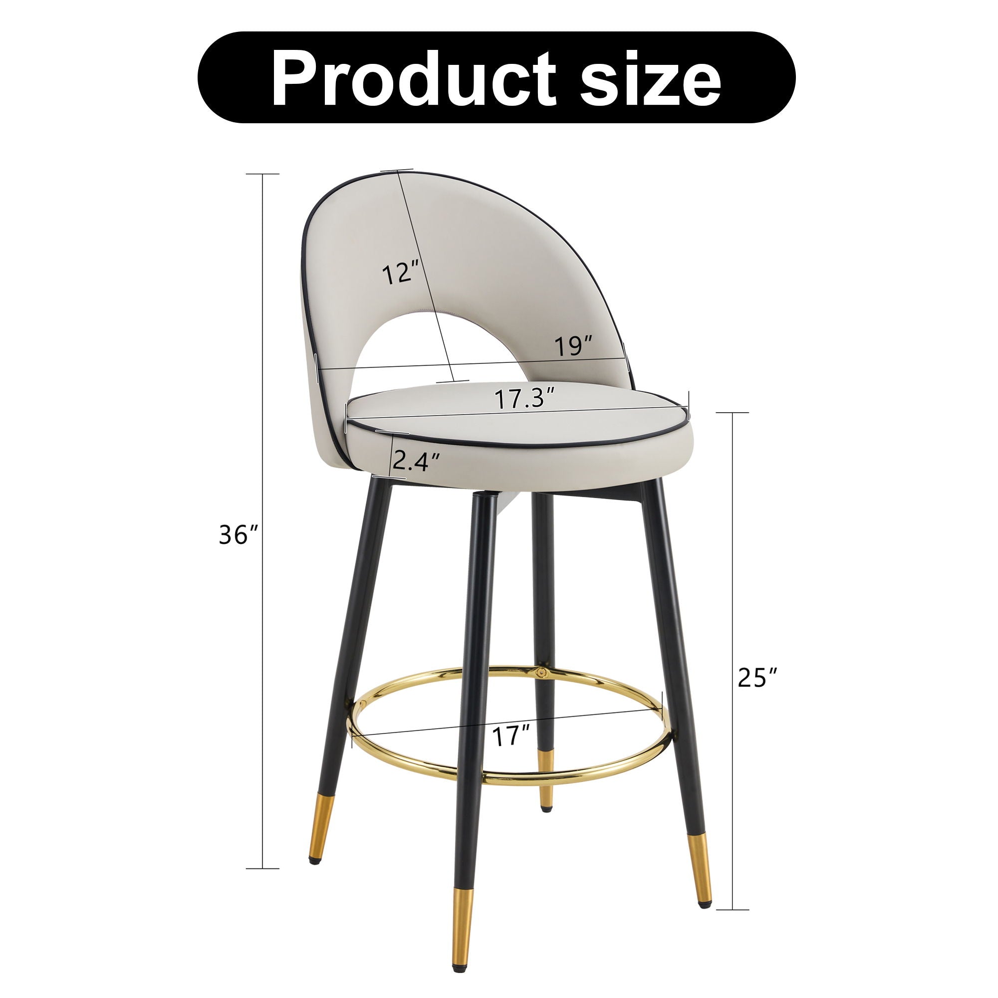 Modern Upholstered 360° Rotatable Bar Chair With Metal Legs For Dining Room (Set of 2) by Unique Piece Furniture