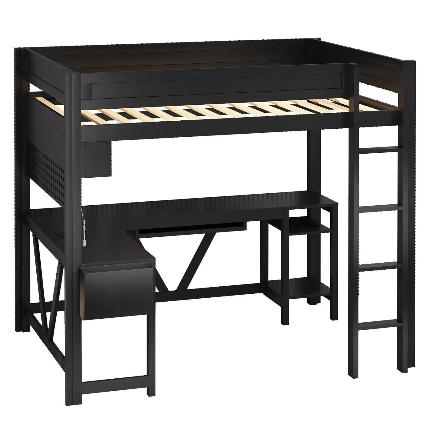 Gaming Loft Bed With Desk, Storage Shelves, LED And Charging Station by HouseOfZazla