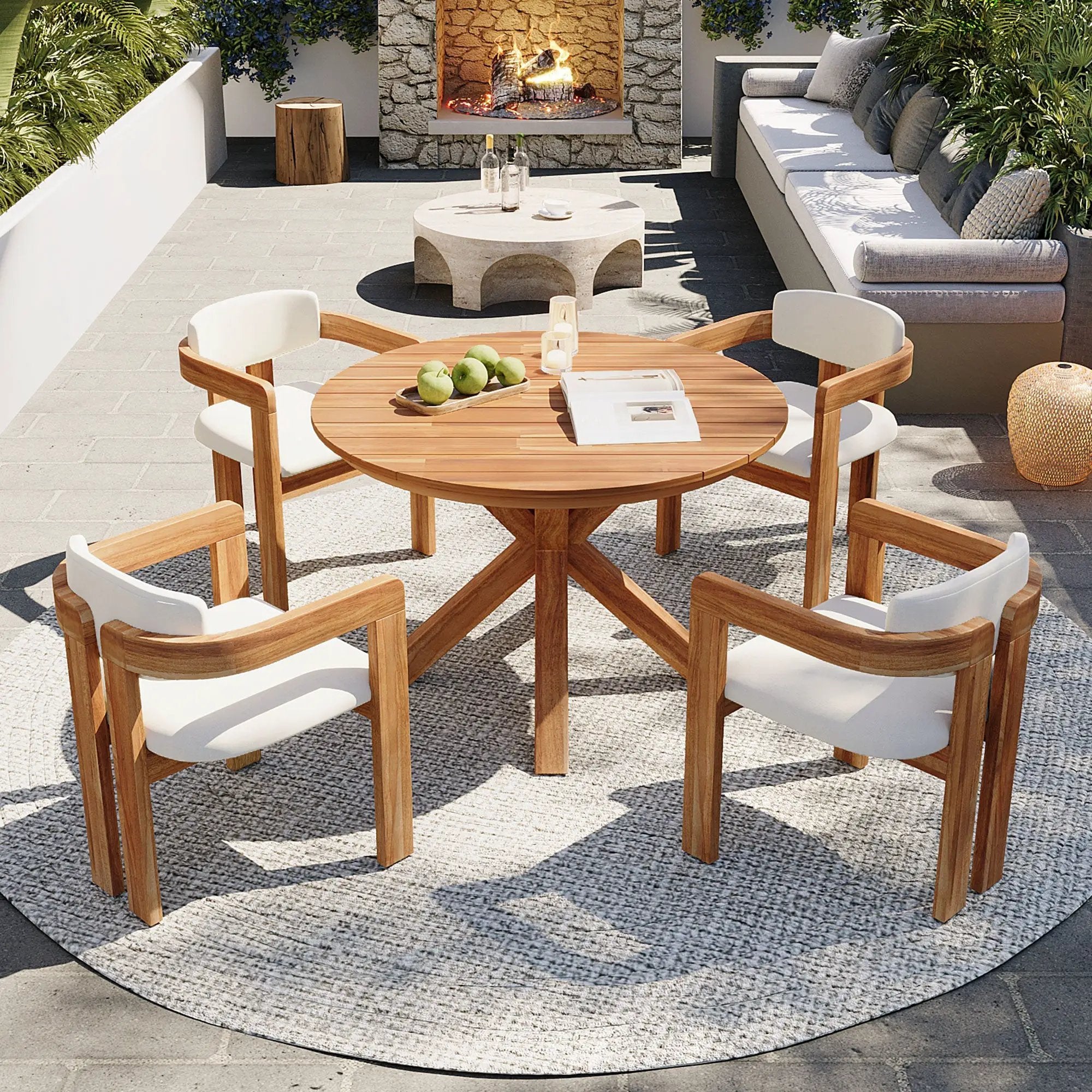 5-Piece Outdoor Acacia Wood Round Dining Set by HouseOfZazla