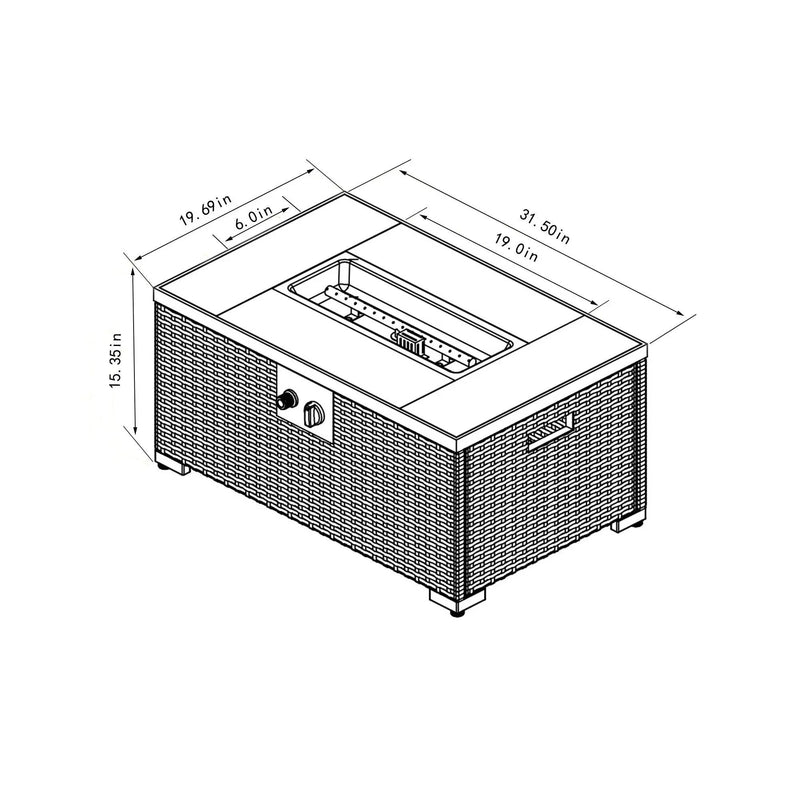 32" Propane Gas Fire Pit Table With Propane Tank Cover, 50000 Btu Rectangular Steel Fire Pit With Beautiful Wicker Base by HouseOfZazla