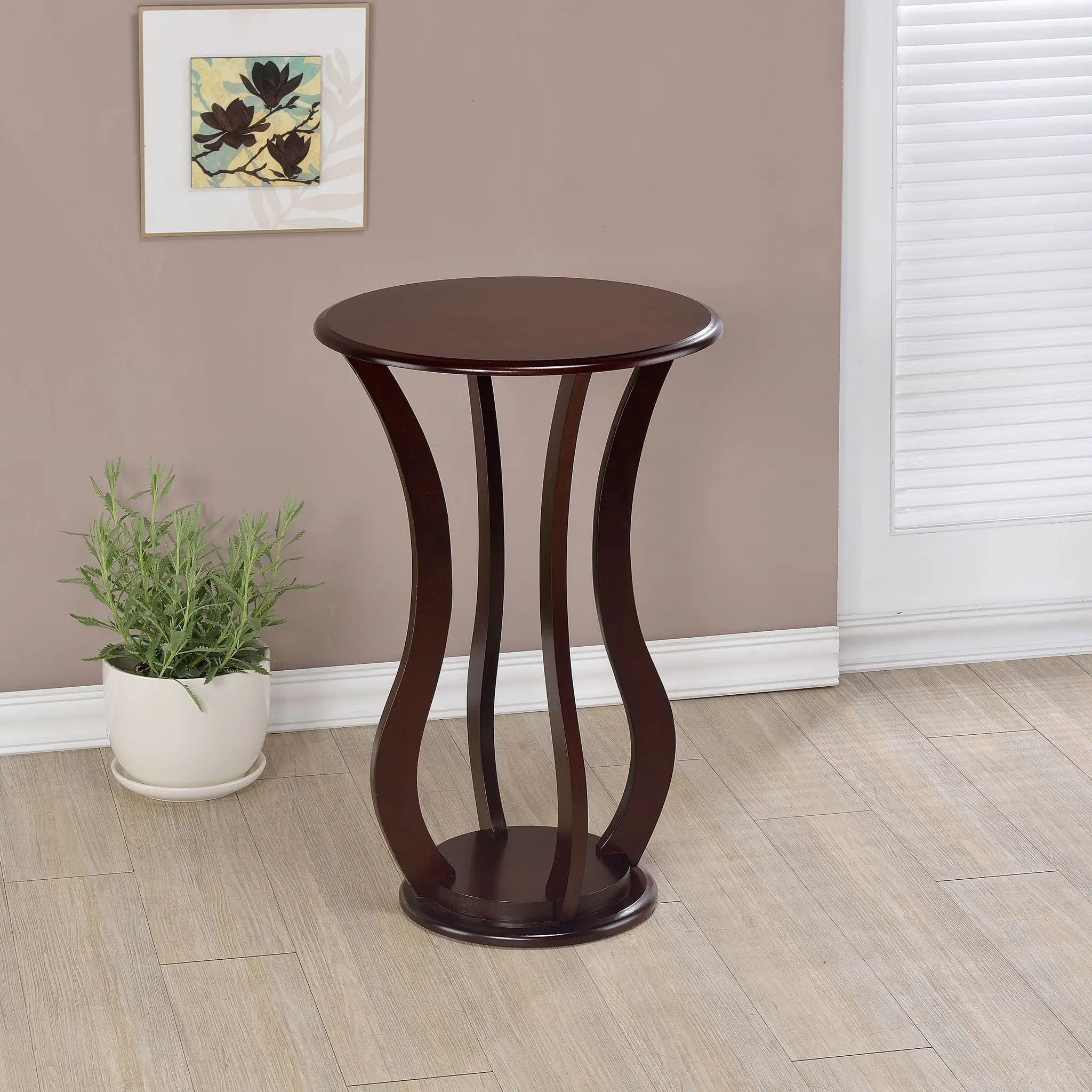 Elton Round Wood Top Accent Plant Stand Cherry by Unique Piece Furniture
