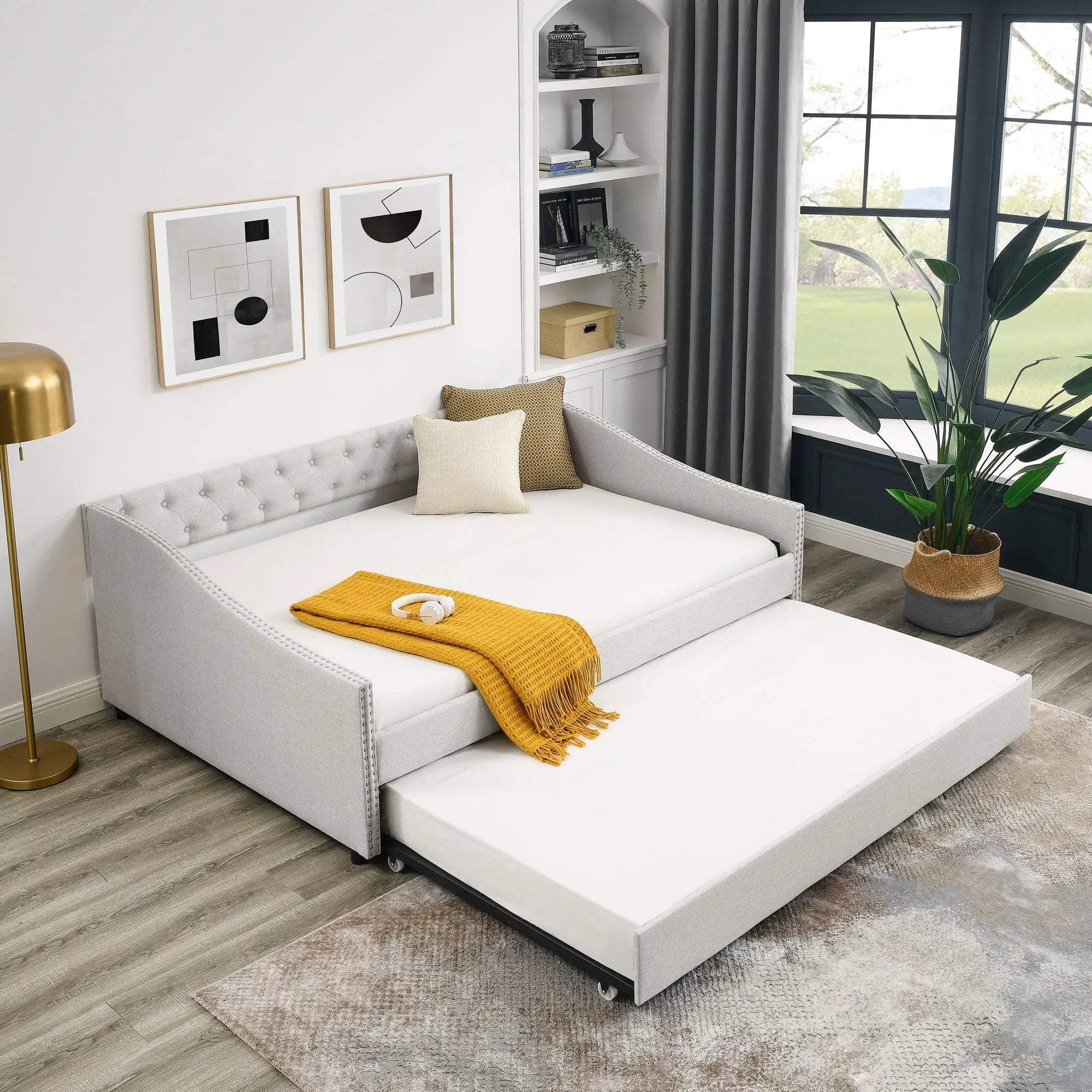 Upholstered Tufted Daybed With Drawers, Waved Arms by Unique Piece Furniture