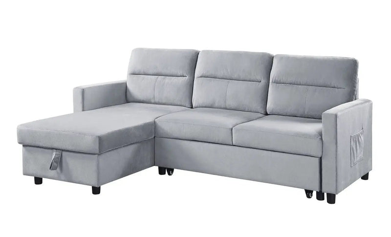 Ruby - Reversible Sleeper Sectional Sofa With Storage Chaise And Side Pocket - Light Gray by Unique Piece Furniture