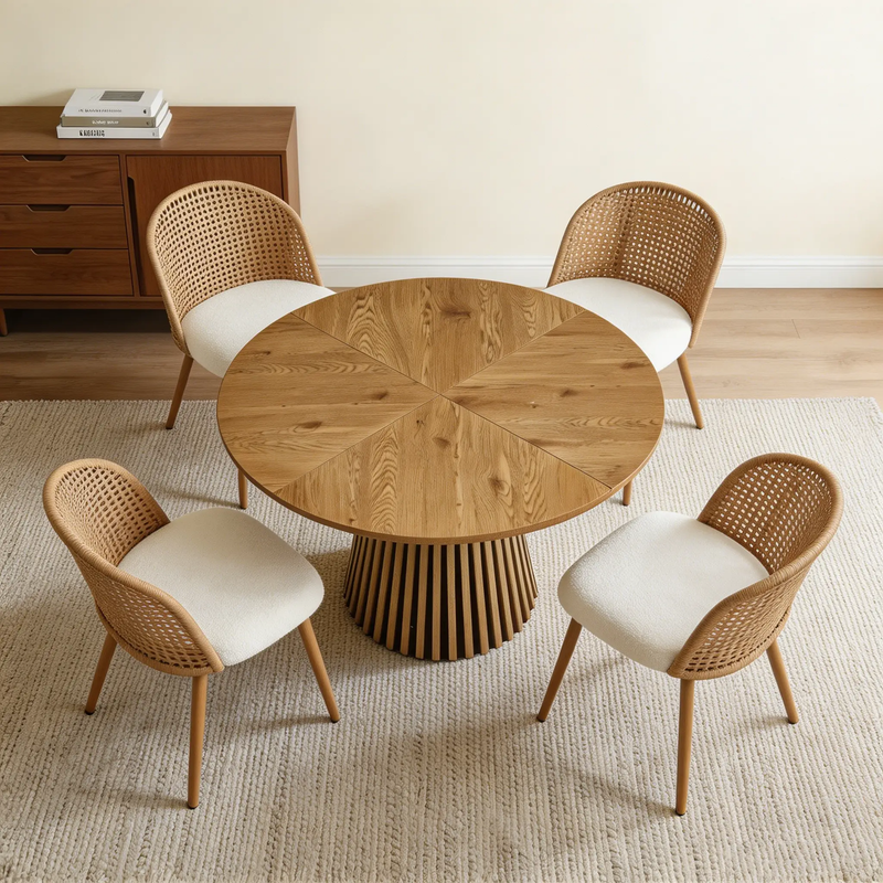 Round Wooden Dining Table + 4 Chairs Set by HouseOfZazla
